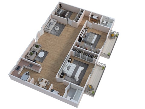 Floor plan for 3 beds, 2 baths, 1325 sqft